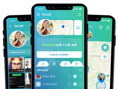 Array of phones displaying OurPact